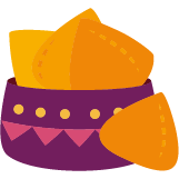 Colorful icon of nacho chips in bowl.