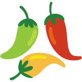 Illustration of a red, green and yellow hot pepper.